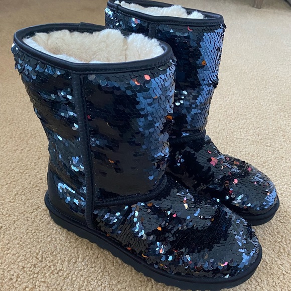UGG Shoes - Ugg Classic Flip Reversible Black Sequin Boots